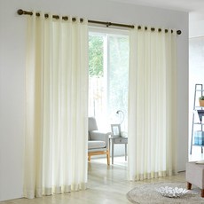 BYDECO 四季現代亞麻感雙層穿環窗簾, 象牙白