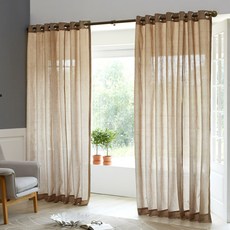 BYDECO 四季現代亞麻感雙層穿環窗簾, 棕色
