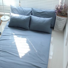 SCOHOME 40支棉素色床單, 都市藍