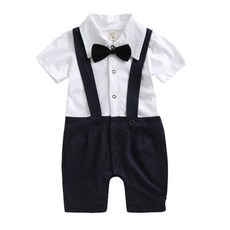 JOY MULTI 男童領結吊帶短袖連身衣