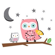 funyz 北歐卡通靜音掛鐘, 粉紅貓頭鷹