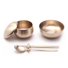 GEO CHANG YU GI 鍮器玉秀吾餐具組 大, 1個, 飯碗 1p + 碗蓋 1p + 大碗 1p + 湯匙筷子組 1組 + 鴨子造型筷架 1p