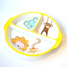 手繪風格3格餐盤, 混色, 1入