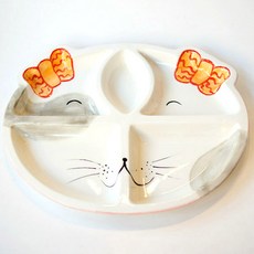 쉬즈데코 핸드페인팅 고양이식판, 레드, 1개, 1개