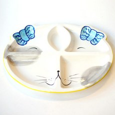 쉬즈데코 핸드페인팅 고양이식판, 블루, 1개, 1개