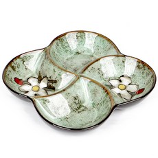 Royal Essex 花朵圖案4格圓弧形餐盤, 綠色, 1個