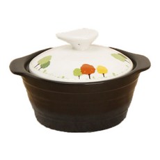 LKmade 雙耳陶瓷砂鍋+森林印花鍋蓋, 1組, 小(17.5*11.5cm)