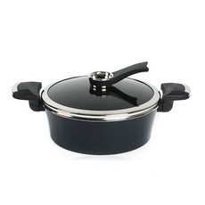 Kitchen-Art IH感應爐適用雙耳陶瓷不沾真空壓力淺湯鍋+玻璃鍋蓋, 寶石藍, 24cm