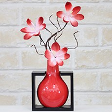 歡樂世界人造花+水滴花瓶套組, 紅色的, 1 個