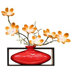 해피월드 조화+가로틀 화병 세트, 오렌지, 1개