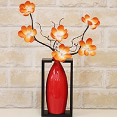 HAPPY WORLD 人造花+立式花瓶擺飾, 橘色, 1組