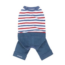 DASOM 條紋寵物連身牛仔褲, 藍色