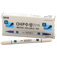 자바펜 OHP수성펜 M앤B, 파랑, 12개