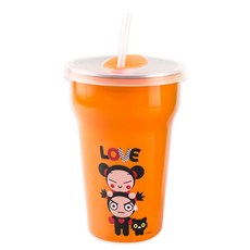 KitchenU 卡通造型不鏽鋼吸管水杯, 橘色, 1瓶