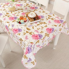 블럭마트 방수 식탁보 8인용, 퍼플꽃 (핑크), 228 x 152 cm, 1개