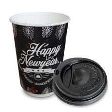 공컵 크리스마스 블랙리프 일회용컵 390ml + 리드, 1세트