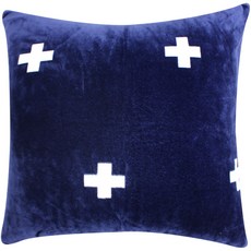 BED&DECO 十字印花超細纖維天鵝絨靠枕套, 海軍