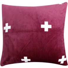 BED&DECO 十字印花超細纖維天鵝絨靠枕套, 葡萄酒