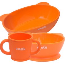 LITTLE BOBDOG 兒童矽膠餐具3件組 橘色, 1組, 飯碗+湯碗+杯子