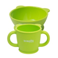LITTLE BOBDOG 兒童矽膠餐具2件組 E款 餐碗 綠色+杯子 綠色, 1組, 碗+杯子, 綠色