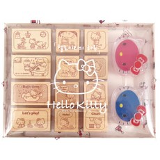 헬로키티 원목 스탬프, 혼합 색상, 핑크, 블루, 12개