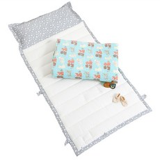 Coney Island 四季午睡棉被睡墊棉質枕芯組+防水收納袋(隨機出貨), 藍色貓咪款