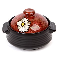 L.loom 韓式傳統陶瓷砂鍋+印花鍋蓋組 紅色, 中（214 x 150 毫米）, 1個