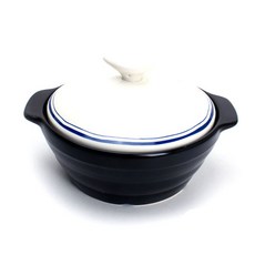 LKmade 韓式傳統雙耳陶瓷砂鍋+GRANDBLUE印花鍋蓋組, 大號（19 厘米）, 1個