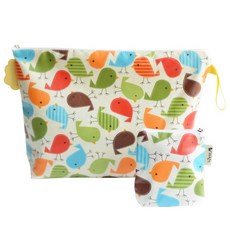 SEMOMS 小鳥印花防水餐盤袋+藥品收納包, 1組, 便當袋(30*20*5cm)+小袋子(10.5*11cm)