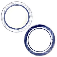 LKmade 圓點線條義大利麵盤, 2入, 海軍藍+白色