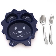 HOMEANY 孩童動物造型餐具組, 獅子款, 餐盤+湯匙+叉子
