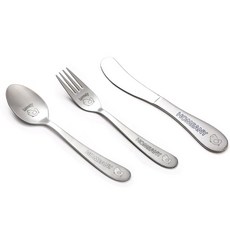 HOMEANY 兒童西餐湯匙+叉子+麵包刀, 小雞款, 1組