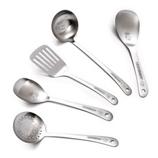 HOMEANY 廚房工具 飯勺大號 + 勺子大號 + 鏟子大號 + 湯勺大號 + 烘乾機套組, 豬豬款