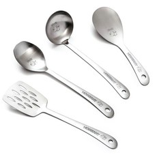 HOMEANY 廚房烹飪工具組 飯匙 S號+湯勺M號+S號+鍋鏟 M號, 豬豬款