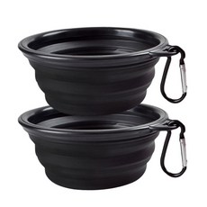 ZEZEPET 휴대용 애견 고리식기, 블랙, 2개