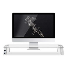 천하지엘씨 스마트독브릿지 컴팩트 모니터 받침대 USB 3.0, 화이트 + 투명유리, 1개