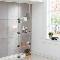 第一名 不鏽鋼柱式浴室層架 4層 400 + 多功能掛勾 + 牙刷架, 1個, 單一顏色