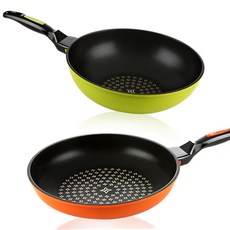 Kitchen-Art 鑽石塗層單柄鍋具 2入組, 煎鍋28cm(橘色)+炒鍋28cm(綠色), 1組, 混色