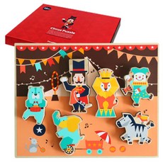 디벨플래닛 원목교구 서커스 퍼즐, 혼합 색상, 6피스, 1개