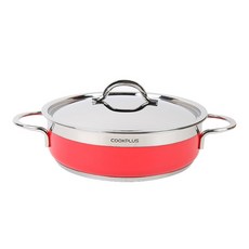 LocknLock 樂扣樂扣 電磁爐適用Cookplus系列不鏽鋼雙耳淺湯鍋+鍋蓋, 紅色, 24cm