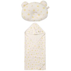 withorganic 印花防扁頭枕+連帽包巾, 小雞款