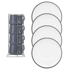 DANSK Coven Style Tea茶4P +步驟4P +杯咖啡咖啡套組, 灰色, 1套