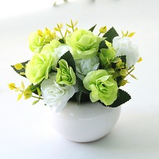 Live Green Baby Rose 圓形瓷花盆套組, 綠色