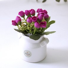 RIVER-GREEN 仿真迷你玫瑰牛奶瓶陶瓷花盆組, 梅紫色, 1個