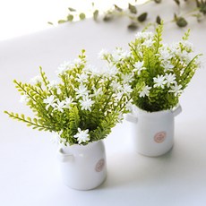 RIVER-GREEN 星星花朵牛奶瓶花盆 2入, 白色