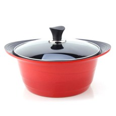 Kitchen-Art 陶瓷塗層雙耳湯鍋+玻璃鍋蓋, 24cm, 混色