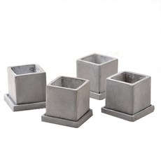 HAPPY WORLD 水泥花盆 4入 + 托盤 4入, 單一顏色, 1個