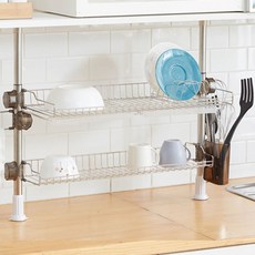 2層頂天立地餐具瀝水架+碟子架+筷子盒+抹布架+接水盤*2入, 混色