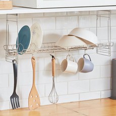 Number One黏貼式餐具瀝水架+廚房用具掛勾 5入+盤子架, 混色