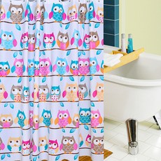 블럭마트 욕실 부엉이 방수 샤워 커튼 80 x 180 cm, 1개, 멀티(혼합)컬러